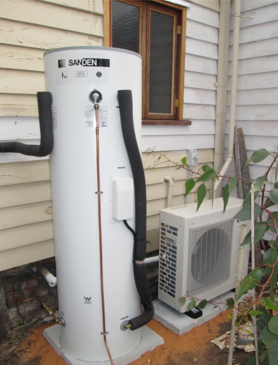A Sanden Hot Water Heat Pump installed at a property